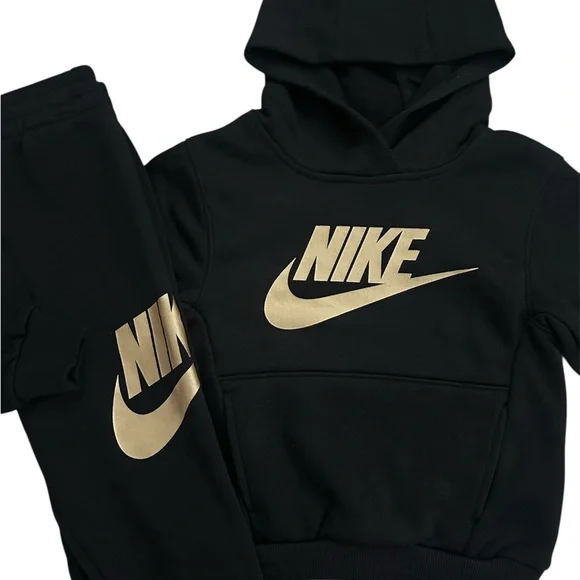 Nike 2PC Set Hooded Sweatshirt & Jogger Pants Black With Gold Logo Boys 6 NWT - Picture 5 of 5
